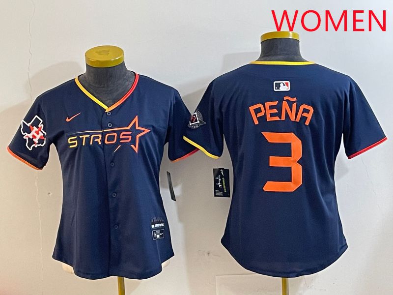Women Houston Astros #3 Pena Drak Blue Three generations Joint Name 2025 Nike MLB Jersey style 4109
